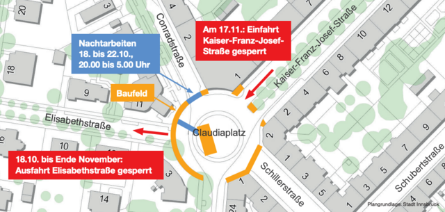 Bauarbeiten am Claudiaplatz, die wichtigsten Infos. | Foto: IKB