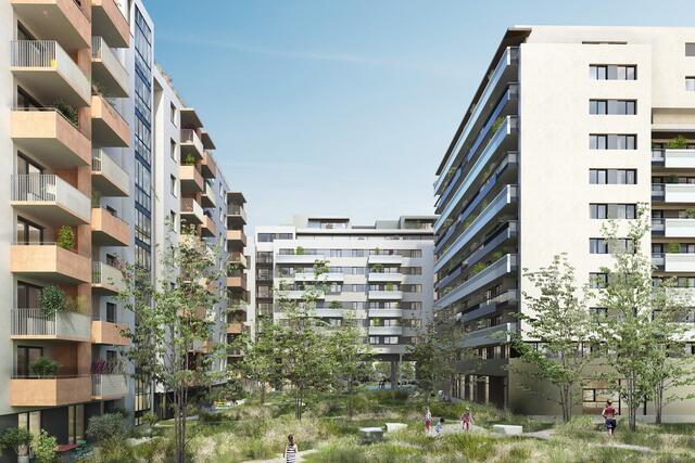 Zwischen den Wohnhäusern ist viel grün vorgesehen. | Foto: Schreiner Kastler