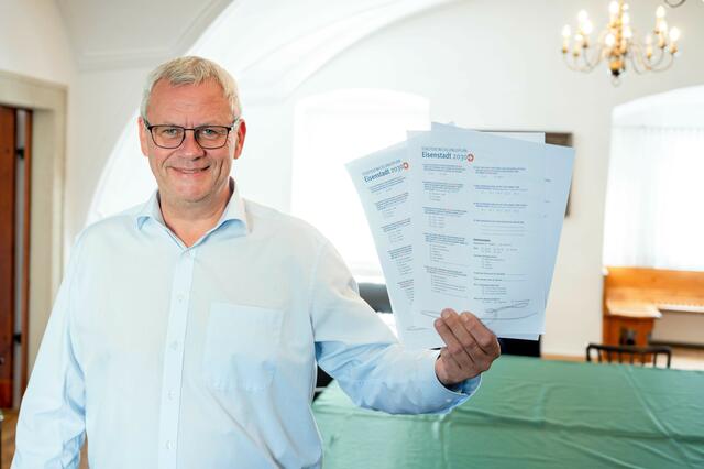 Bürgermeister Thomas Steiner (ÖVP) mit den Fragebögen. | Foto: Eisenstadt
