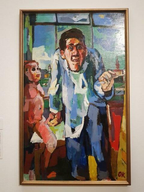 Kokoschka, Selbstbildnis mit der Alma-Puppe. Die Puppe war eher ein Unglücksbringer, hinderte Kokoschka daran, Alma endlich zu vergessen.