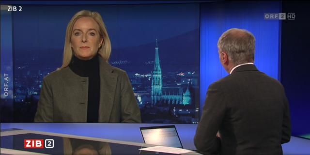 Die Leiterin des Krisenstabs in Oberösterreich, Carmen Breitwieser, musste sich den Fragen von Armin Wolf stellen.  | Foto: ORF.at/Screenshot