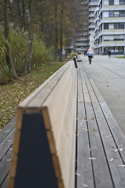 Wir gehen weiter entlang des Uni-Teichs, wo neu gestaltete Ruhezonen mit zahlreichen Sitzmöglichkeiten zum Verweilen einladen.
