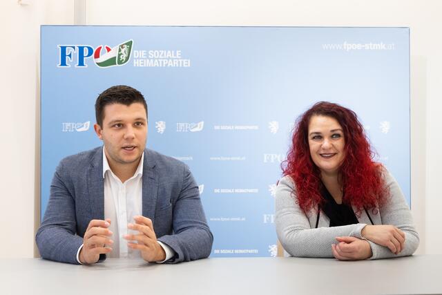 Die neue FPÖ-Spitze: Neo-Stadträtin Claudia Schönbacher, Klubobmann Alexis Pascuttini. | Foto: Konstantinov
