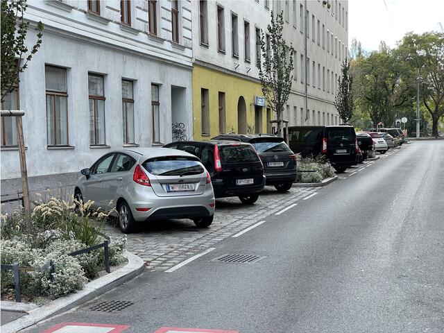 Die Wolfsaugasse war bislang geprägt von Beton. Deshalb nutzt man die Straßensanierung, um Baumscheiben zu errichten.