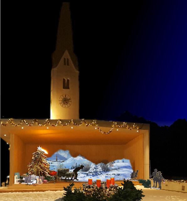 Der festlich geschmückte Dorfplatz von Patsch.