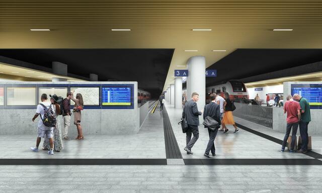 Eine Visualisierung des modernisierten Bahnsteigs, an dem auch die Waldviertler Pendler ankommen. | Foto: ÖBB-Feuchtenhofer/Archtitekten ZT GmbH