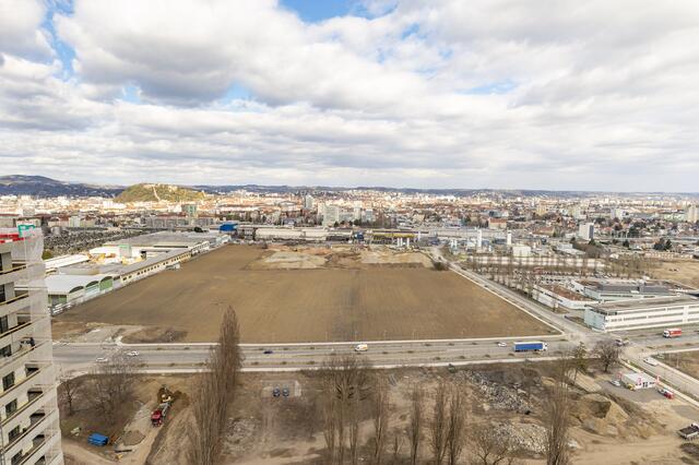 Auf dieser Freifläche wird der neue Schulkomplex mit einem Gymnasium entstehen. | Foto: Stadt Graz/Fischer