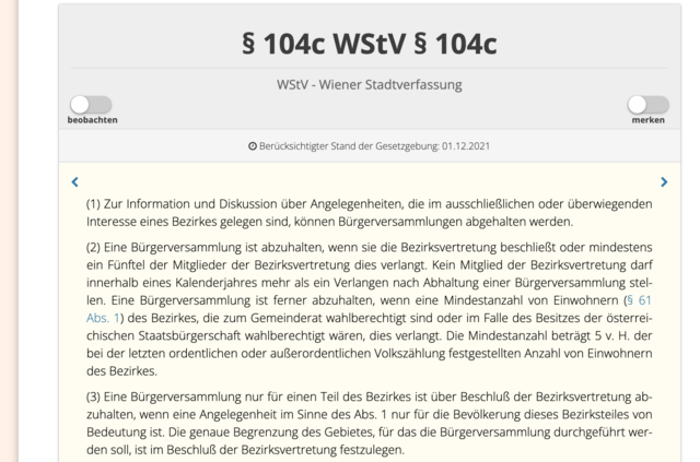 In der Wiener Stadtverfassung knnen Interessierte mehr ber das Thema Brgerversammlung erfahren.  