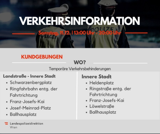 Insbesondere in der Wiener Innenstadt wird es wieder zu massiven Verkehrsbehinderungen kommen. | Foto: LPD Wien