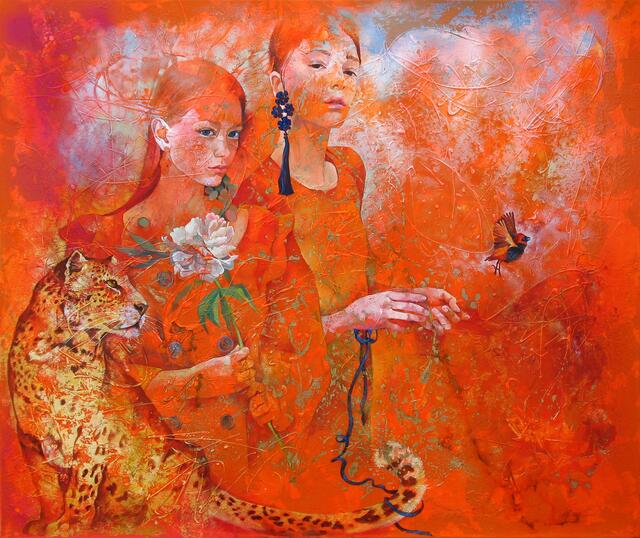 "Roter Kardinal" Acryl auf Leinwand von Alina Ivanova 