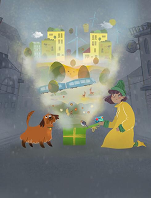 Dieser kleine Hund bringt im Video "grüne Geschenke", Klimaticket inklusive. | Foto: Grüne Steiermark