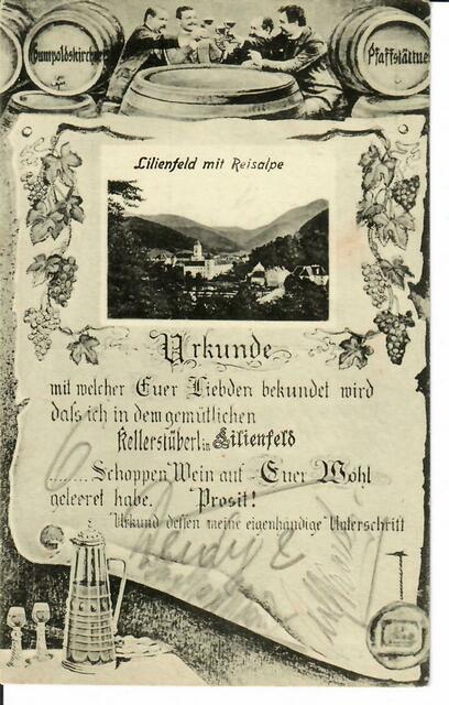 Kellerstüberl in Lilienfeld mit Reisalpe Postkarte 1922 | Foto: Archiv Stift Lilienfeld