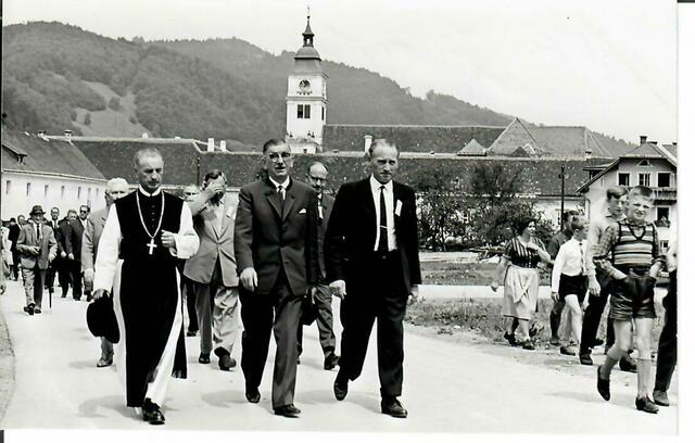 Segnung des Lilienfelder Sessellifts (27.6.1964). Abt Friedrich Pfennigbauer, Landeshauptmann Leopold Figl, Bgm. Sepp Ganner | Foto: Archiv Stift Lilienfeld