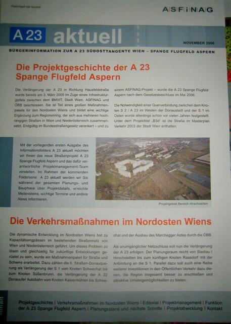 Prospekt der ASFINAG aus dem Jahr 2006. Damals wollte man die Südosttangente A23 bis zur Seestadt und weiter bis zur Lobauautobahn S1 verlängern. | Foto: ASFINAG