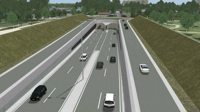 Zum Vergleich mit dem vorigen Bild: Diese Visualisierung der MA 28 zeigt die meist 4-spurige, hier bei der Ausfahrt sogar 6-spurige sogenannte "Stadtstraße". Die Ähnlichkeit hinsichtlich der Dimensionierung mit dem ursprünglichen Projekt der A 23 - Verlängerung ist groß. Es fehlen lediglich die Pannenstreifen, und die Fahrgeschwindigkeit wird limitiert. Der Flächenverbrauch an Grünland und Ackerland ist trotzdem enorm. Im Hintergrund links die "Blumengärten Hirschstetten". Mit Dank an die MA 28 für die Abdruckerlaubnis. | Foto: Magistratsabteilung 28