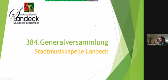 Die 384. Generlaversammlung der Stadtmusikkapelle Landeck fand heuer zum zweiten Mal online statt. | Foto: Siegele