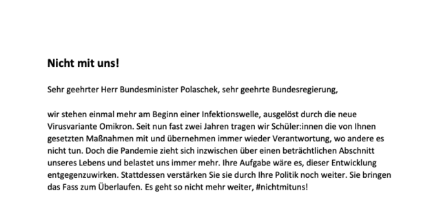 Die Schüler und Schülerinnen haben einen offenen Brief verfasst.