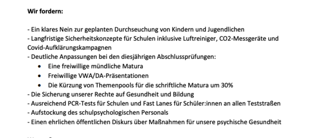 Die Forderungen der Schüler und Schülerinnen.