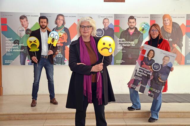 Setzen sich für eine gewaltfreie Stadt ein: AV Soziales Patrick Pfeifenberger, Stadträtin Anja Hagenauer und Team Vielfalt-Leiterin Eva Spießberger.