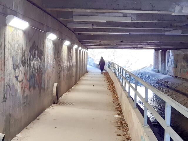Die Beleuchtung des Liesingbachbegleitwegs wurde nun erneuert - so gibt es an dieser Stelle mehr Sicherheit, auch wenn zwei Radfahrer in der Dämmerung aneinander vorbeifahren. | Foto: BV23