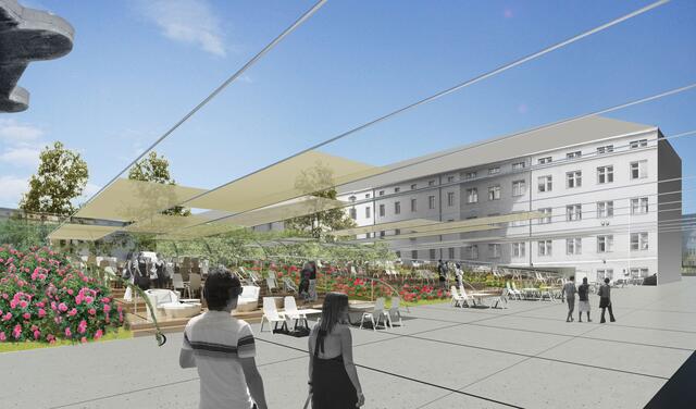 So könnte der Innenhof der Stiftskaserne in Zukunft  aussehen. Diese Visualisierung ist aber keiner von den aktuellen Entwürfen der Studentinnen und Studenten. | Foto: Architekt DI Huber ZT-GmbH