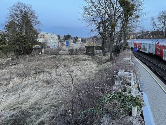 Unmittelbar hinter der S-Bahn-Station Speising baut Raiffeisen eine Wohnanlage. Einige Bäume wurden dafür bereits gefällt. | Foto: Kautzky