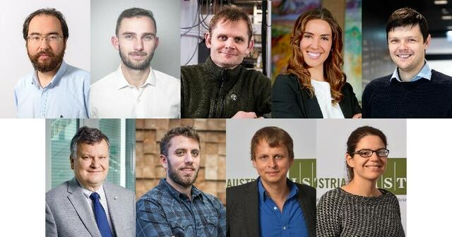 ISTAs Mitwirkende an den SFB-Projekten. Von links nach rechts. Korrelierte Quantenmaterialien und Festkörper-Quantensysteme: Zhanybek Alpichshev, Andrew Higginbotham, Georgios Katsaros (© Ferrigato), Kimberly Modic, Maksym Serbyn. SPyCoDE: Thomas A. Henzinger (© Rigaud), Eleftherios Kokoris-Kogia, Krzysztof Pietrzak. Meiose: Beatriz Vicoso.  | Foto: ISTA