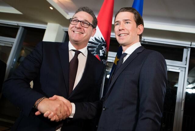 Im Dezember 2017 präsentierten Sebastian Kurz und Heinz-Christian Strache die türkis-blaue Koalition.  | Foto:  Michael Gruber / EXPA / picturedesk.com