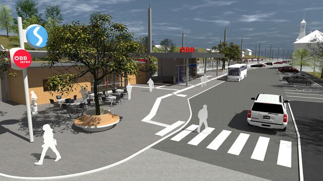 So soll ab dem Jahr 2024 dann der neue Vorplatz des Bahnhof Tullnerbach-Pressbaum aussehen. | Foto: ÖBB/Kopetzky &amp; Partner