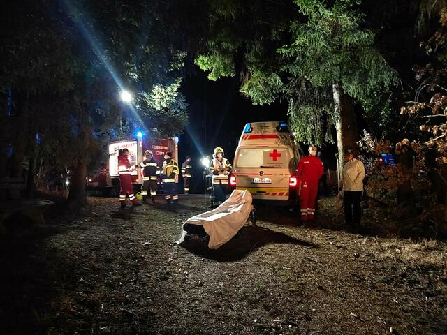 Nächtlicher Einsatz des Roten Kreuzes und der Feuerwehr in einem Waldstück | Foto: Rotes Kreuz/Thomann