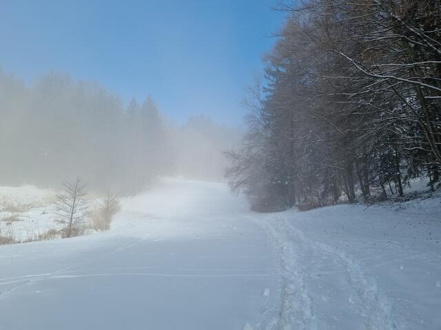 Die Belohnung für den Aufstieg im dichten Nebel.
