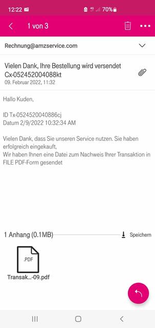 E-Mails wie diese zielen darauf ab, dass man der Empfänger die angehängte Datei öffnet. Dadurch wird ein Programm aktiviert, das Daten klaut: "Phishing". | Foto: privat