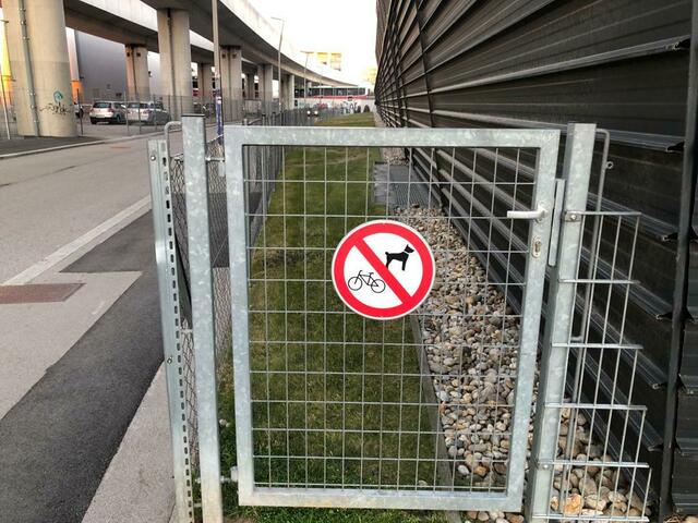 Auf der Grünfläche gilt ein Verbot für Hunde und Radfahren. | Foto: Michael J. Payer