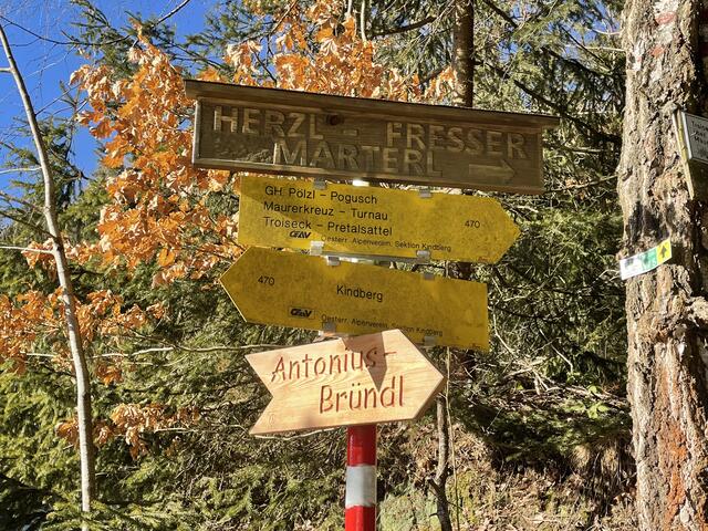 Die Wegkreuzung beim Einstiegs des Kindberger Herzfresserwegs. | Foto: Hackl