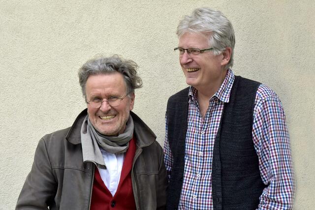 Oskar Stocker und Gerhard Blaboll bei der Radioaufnahme für "Mit Künstlern auf du und du"