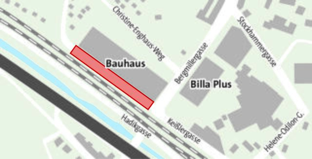 In der Keißlergasse (rot) hinterlassen Menschen ihren Müll. Die ÖBB suchen nun nach einer dauerhaften Lösung. | Foto: APA/Zop-Vieh