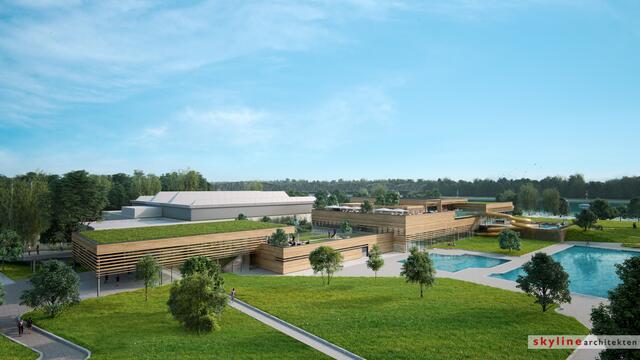 Außenansicht der künftigen Badearena Krems. | Foto: skyline Architekten