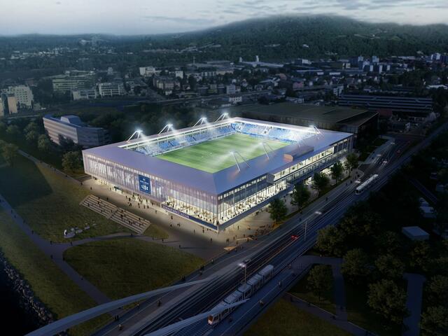 So soll das neue Donauparkstadion in Linz aussehen, wenn es 2023 eröffnet wird. | Foto: Traussnigg