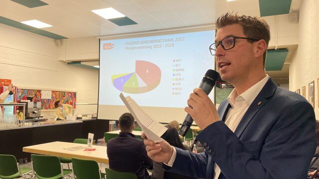 Bgm. Christian Härting bei der Verkündigung des Ergebnisses: Deine Liste "Wir für Telfs" verliert die Absolute, bleibt mit 9 Mandaten stimmenstärkste Fraktion im Rat.