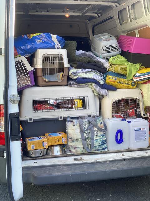 Ausgestattet mit Futter, Transportboxen oder Hygiene-Artikel starteten fünf Transporter der Arche Noah von Graz in Richtung Ukraine. | Foto: Aktiver Tierschutz Austria