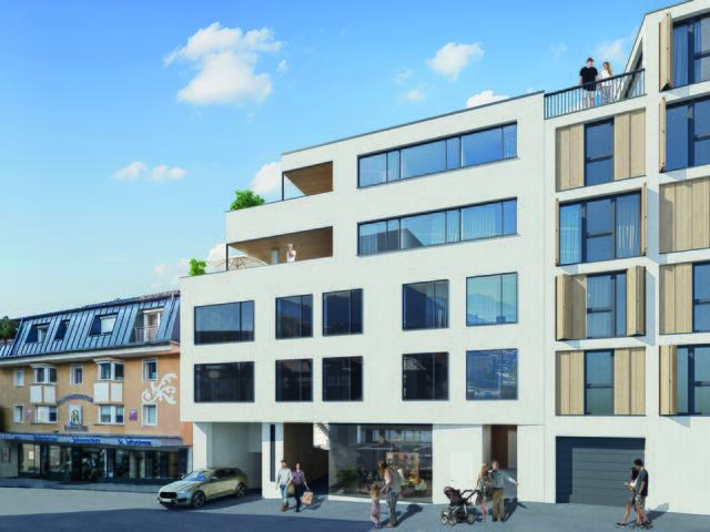 Erdgeschossige Gewerbeflächen für Praxis-, Therapie-Büro- oder auch Kanzleiräumlichkeiten und 17 Wohnungen baut die PILGER Immo GmbH im Herzen von Kufstein. | Foto: (C) PILGER Immo GmbH