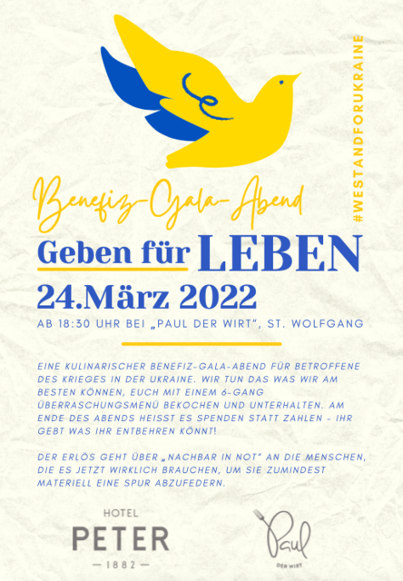 Ausschreibung zum Benefizgala-Abend bei "Paul der Wirt" in St. Wolfgang. | Foto: Eberle