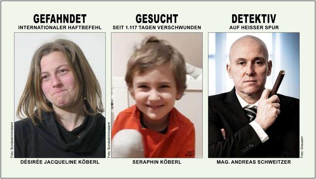 Seit 22.02.2019 ist Désirée Jacqueline Köberl aus Schmiedrait (Bezirk Oberwart) auf der Flucht. 
Spurlos verschwunden. Gemeinsam mit ihrem Sohn Seraphin. Jetzt ist ihnen Detektiv Mag. Andreas Schweitzer auf den Fersen. | Foto: Bundeskriminalamt, Grausam, Collage: Heigl