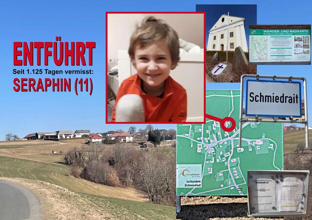 Der Volksschüler wohnte mit seiner Mutter in einem Hof (siehe Kreis) in Schmiedrait bei Oberschützen. Das Blumendorf mit 116 Einwohner und 51 Gebäuden liegt auf 658 m Seehöhe im Dreiländereck, einem Ausläufer der Buckligen Welt. | Foto: Bundeskriminalamt, Heigl, Collage: Heigl