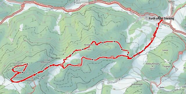 &gt;&gt;&gt; Rundwanderung Furth-Amöd-Kirchwaldstein-Gaissteinerhof-Gaisstein-Furth &lt;&lt;&lt; 

Wir starteten von Furth und gingen über Amöd zum Gipfel des Kirchwaldsteins, anschließend zur Gaissteinalm und von dort aus weiter über Himmelsreith zum Gaissteingipfel. 
Die gesamte, rund 14 km lange Rundwanderung dauerte (inklusive Fotostopps und Pausen) in etwa 6 Stunden.  | Foto: S.Plischek