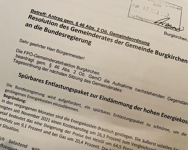 Resolution des Burgkirchener Gemeinderates an die Bundesregierung. | Foto: Ebner