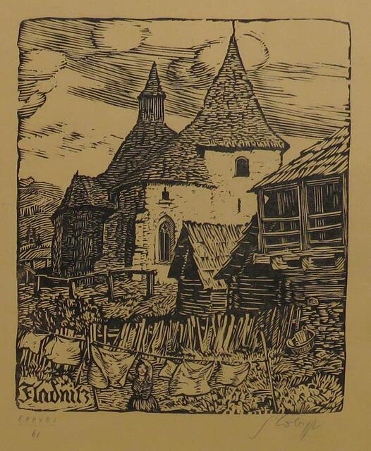 Die Filialkirche in Flattnitz auf einer Zeichnung von Switbert Lobisser aus dem Jahr 1927