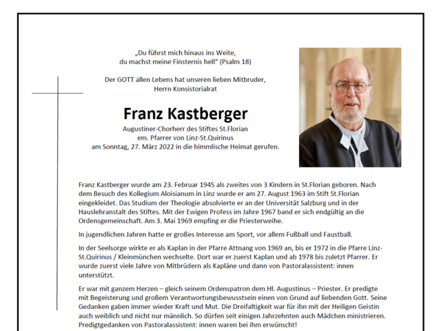 Parte Franz Kastberger | Foto: Stift St. Florian