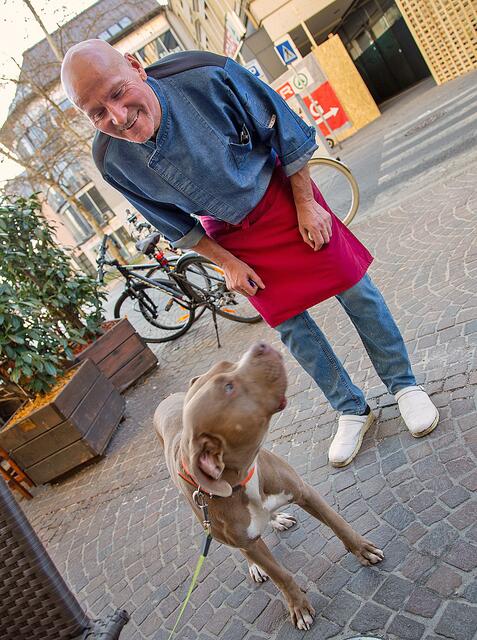 Chef-Koch und Veranstaltungskoordinator Ludwig Schneider, selbst Herrchen von mehreren Hündinnen, mit Minnie. | Foto: Roland Pössenbacher
