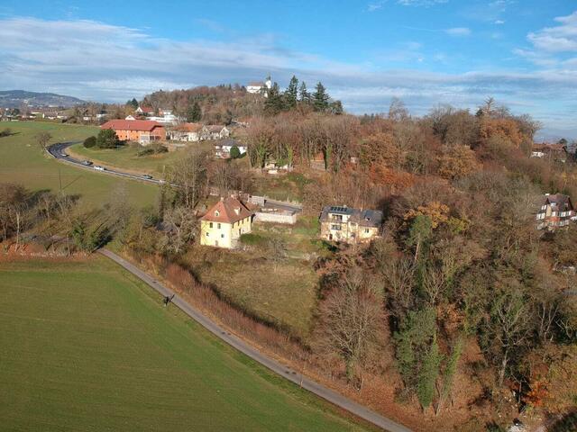Die Weinmeister-Villa (vorne gelbes Haus) wurde abgerissen. Viele sind auf das neue Bauprojekt am Pöstlingberg gespannt. | Foto: Lorenz Potocnik